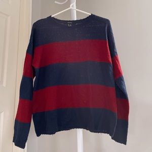 Forever 21 Long Sleeve Navy Dark Red Stripes Round Neck Casual Sheer Sweater